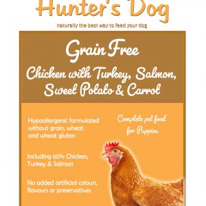 Kurczak z indykiem, łososiem, batatami i marchewką